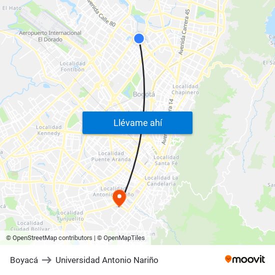 Boyacá to Universidad Antonio Nariño map
