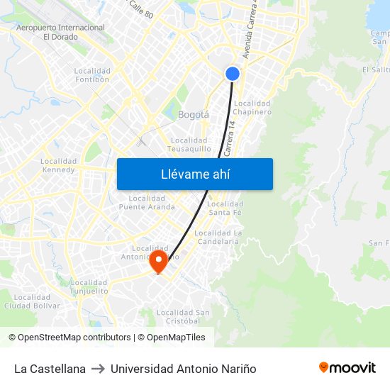 La Castellana to Universidad Antonio Nariño map