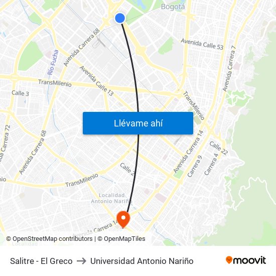 Salitre - El Greco to Universidad Antonio Nariño map