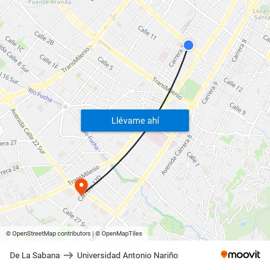 De La Sabana to Universidad Antonio Nariño map