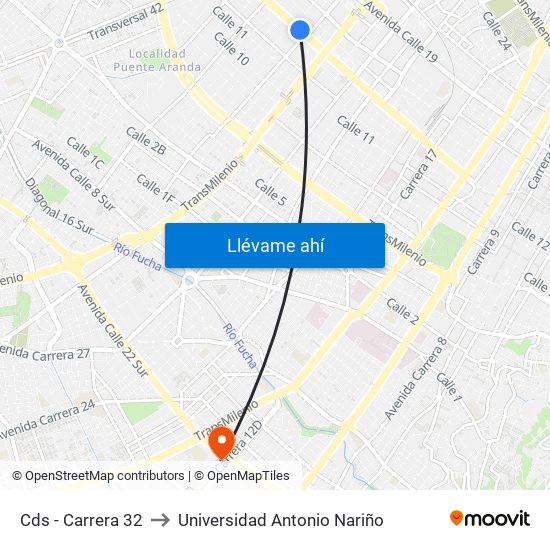 Cds - Carrera 32 to Universidad Antonio Nariño map