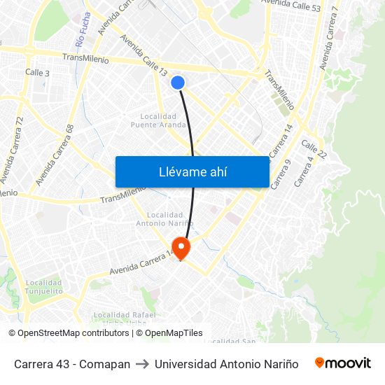Carrera 43 - Comapan to Universidad Antonio Nariño map