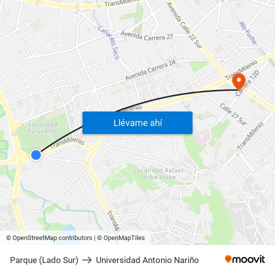 Parque (Lado Sur) to Universidad Antonio Nariño map