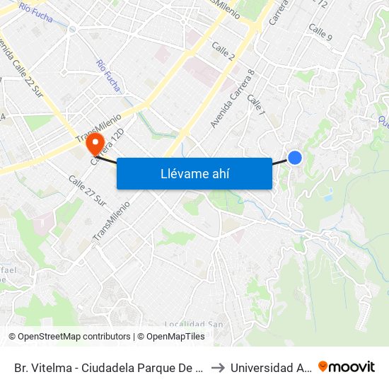Br. Vitelma - Ciudadela Parque De La Roca (Cl 3 Sur - Kr 4a Este) to Universidad Antonio Nariño map
