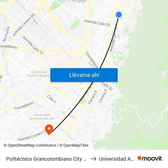 Politécnico Grancolombiano City Campus  - Calle 61 - Carrera 9 to Universidad Antonio Nariño map