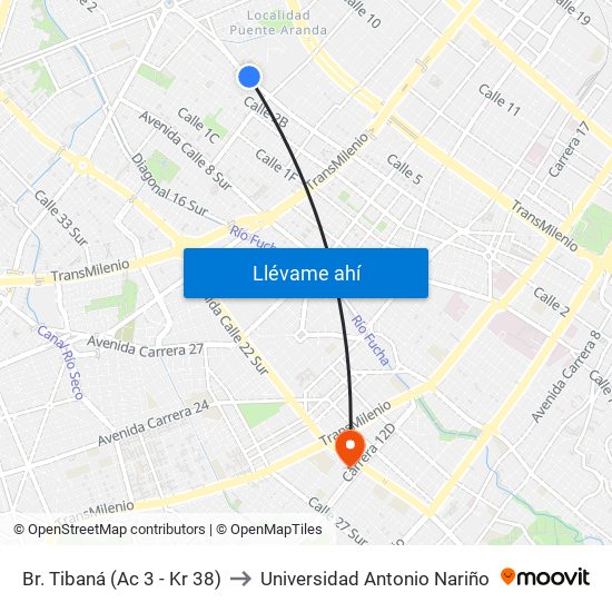 Br. Tibaná (Ac 3 - Kr 38) to Universidad Antonio Nariño map