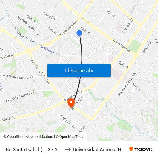 Br. Santa Isabel (Cl 3 - Ak 27) to Universidad Antonio Nariño map