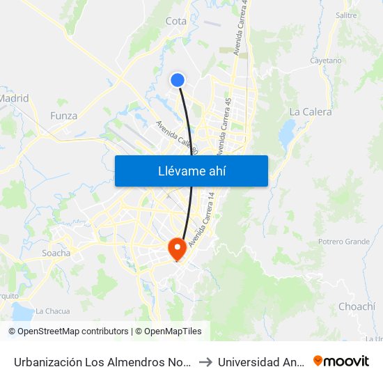 Urbanización Los Almendros Norte (Cl 152b - Kr 114d) to Universidad Antonio Nariño map