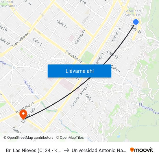 Br. Las Nieves (Cl 24 - Kr 4) to Universidad Antonio Nariño map