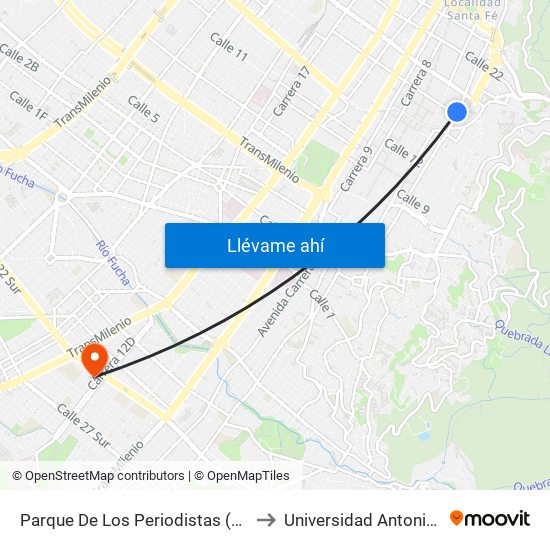 Parque De Los Periodistas (Kr 4 - Cl 17) to Universidad Antonio Nariño map