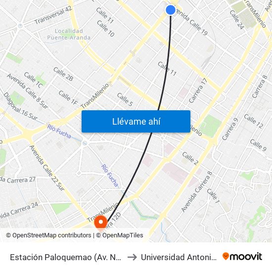 Estación Paloquemao (Av. NQS - Cl 17a) to Universidad Antonio Nariño map