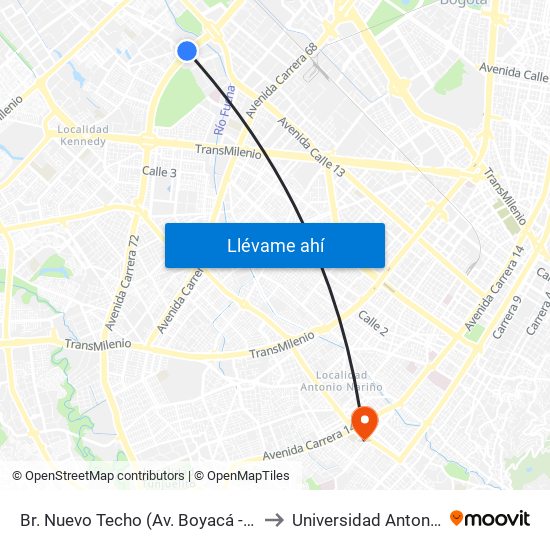 Br. Nuevo Techo (Av. Boyacá - Cl 12 Bis) (A) to Universidad Antonio Nariño map