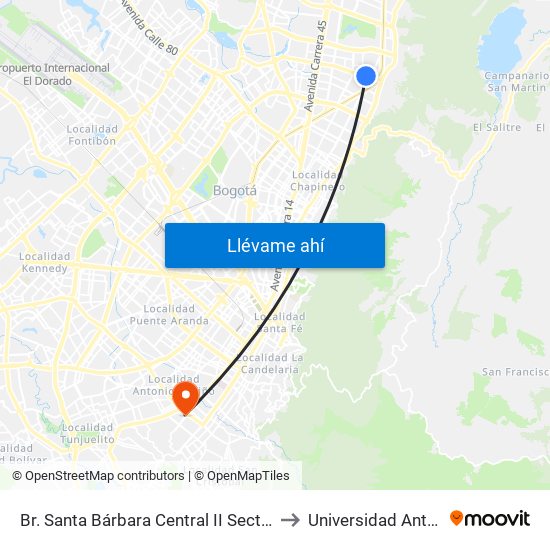 Br. Santa Bárbara Central II Sector (Ac 116 - Kr 11a) to Universidad Antonio Nariño map