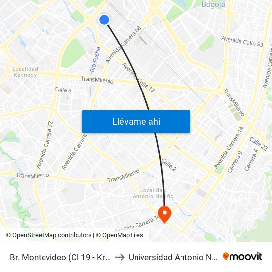 Br. Montevideo (Cl 19 - Kr 69b) to Universidad Antonio Nariño map