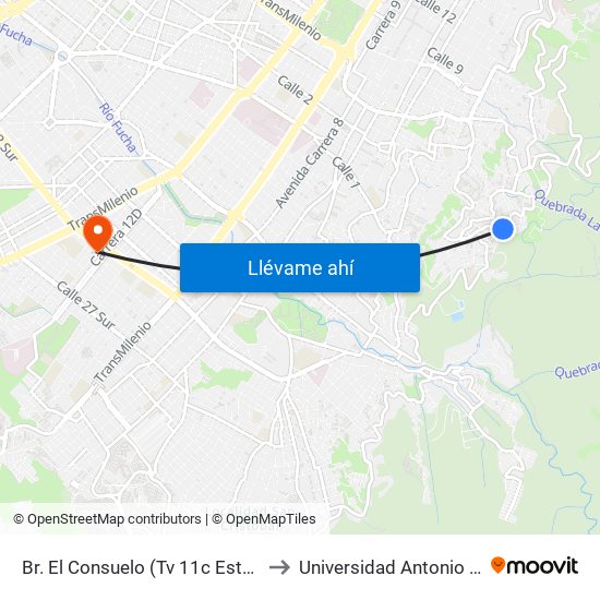 Br. El Consuelo (Tv 11c Este - Cl 1c) to Universidad Antonio Nariño map