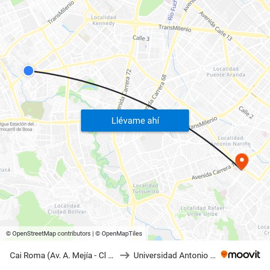 Cai Roma (Av. A. Mejía - Cl 55a Sur) to Universidad Antonio Nariño map