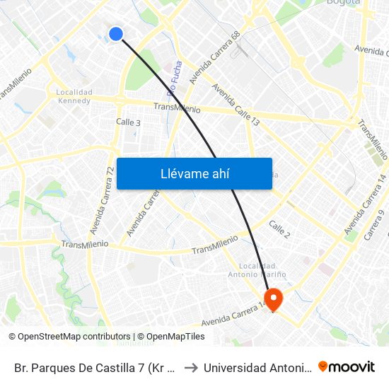 Br. Parques De Castilla 7 (Kr 79a - Cl 11a) to Universidad Antonio Nariño map