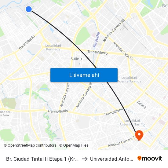 Br. Ciudad Tintal II Etapa 1 (Kr 94 Bis - Cl 6a) to Universidad Antonio Nariño map