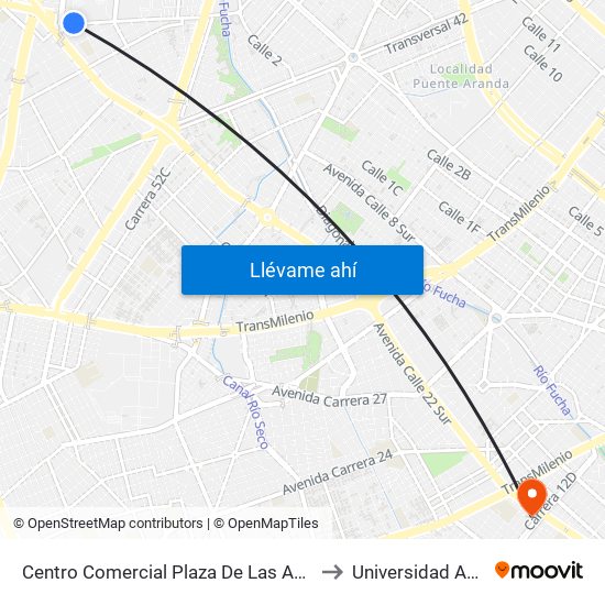 Centro Comercial Plaza De Las Américas (Cl 8 Sur - Kr 71a) to Universidad Antonio Nariño map