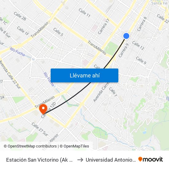 Estación San Victorino (Ak 10 - Cl 12) to Universidad Antonio Nariño map