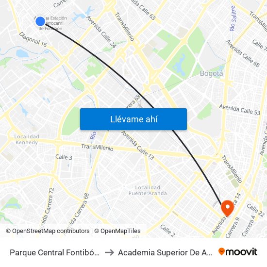 Parque Central Fontibón (Kr 99 - Cl 17a) (B) to Academia Superior De Artes De Bogota - Asab map