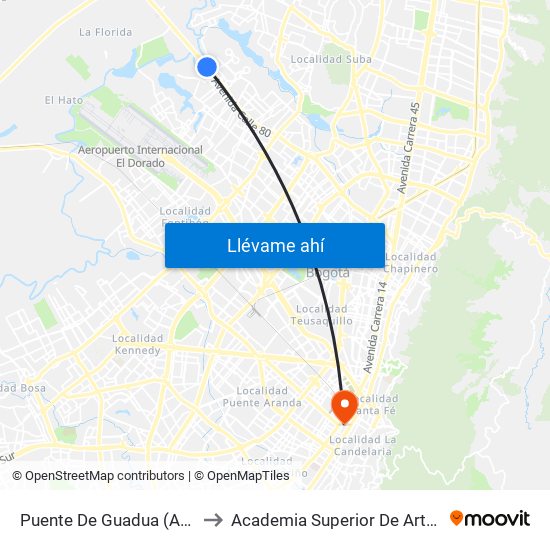 Puente De Guadua (Ac 80 - Kr 119) (A) to Academia Superior De Artes De Bogota - Asab map