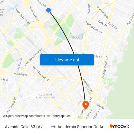 Avenida Calle 63 (Av. Boyacá - Ac 63) (B) to Academia Superior De Artes De Bogota - Asab map