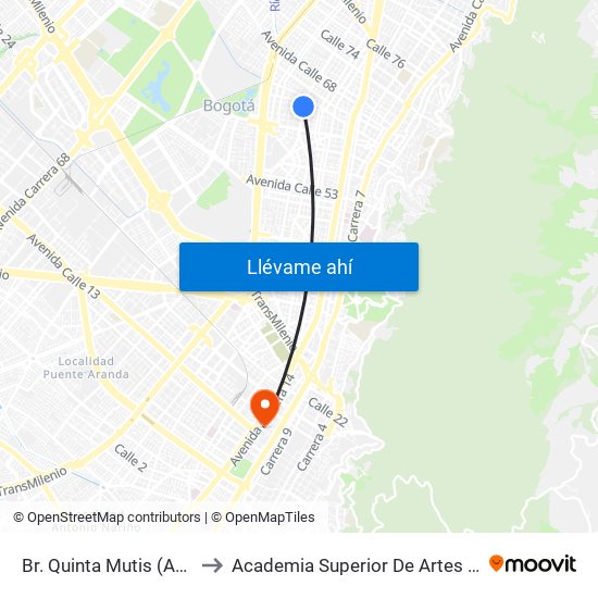 Br. Quinta Mutis (Ak 24 - Cl 63c) to Academia Superior De Artes De Bogota - Asab map