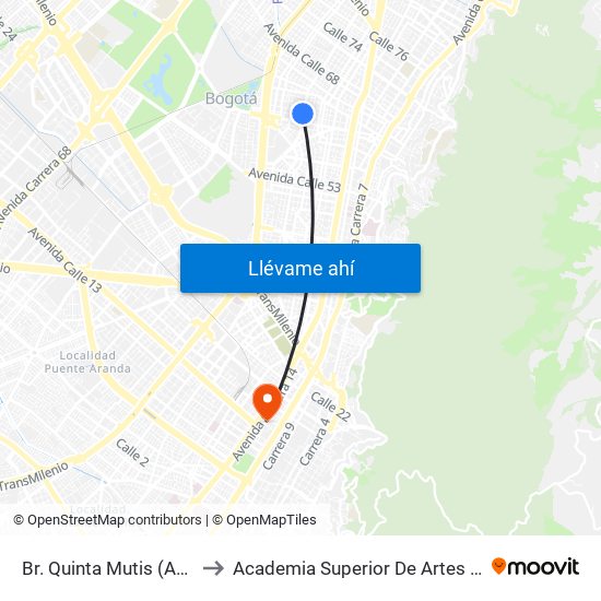 Br. Quinta Mutis (Ak 24 - Cl 63a) to Academia Superior De Artes De Bogota - Asab map