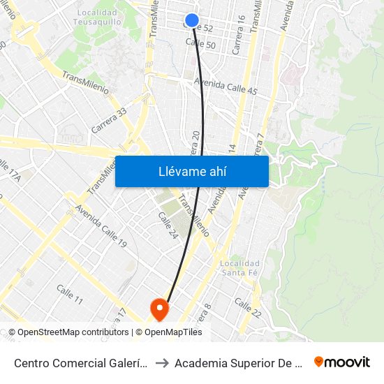 Centro Comercial Galerías Cl 52 (Ak 24 - Cl 52) to Academia Superior De Artes De Bogota - Asab map