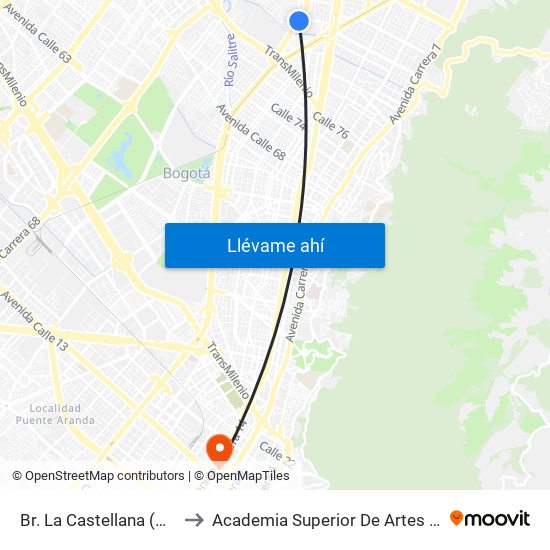 Br. La Castellana (Ak 50 - Cl 91) to Academia Superior De Artes De Bogota - Asab map