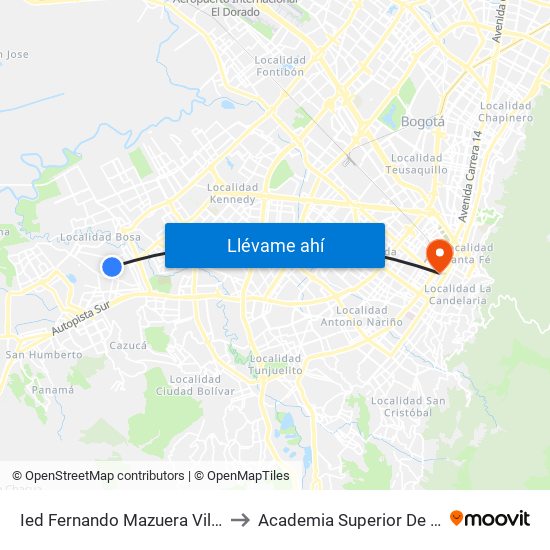 Ied Fernando Mazuera Villegas (Cl 68a Sur - Tv 80f) to Academia Superior De Artes De Bogota - Asab map
