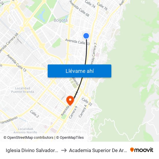 Iglesia Divino Salvador (Kr 17 - Cl 58b) (A) to Academia Superior De Artes De Bogota - Asab map