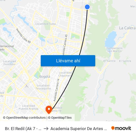 Br. El Redil (Ak 7 - Cl 173) (A) to Academia Superior De Artes De Bogota - Asab map