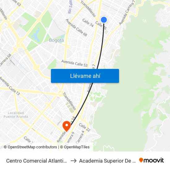 Centro Comercial Atlantis Plaza (Ak 15 - Cl 80) (A) to Academia Superior De Artes De Bogota - Asab map