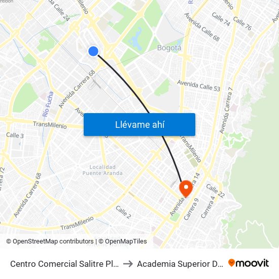 Centro Comercial Salitre Plaza (Av. La Esperanza - Kr 68b) to Academia Superior De Artes De Bogota - Asab map