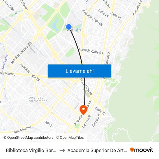 Biblioteca Virgilio Barco (Ac 63 - Kr 47) to Academia Superior De Artes De Bogota - Asab map