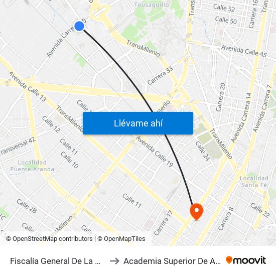 Fiscalía General De La Nación (Ak 50 - Ac 24) to Academia Superior De Artes De Bogota - Asab map