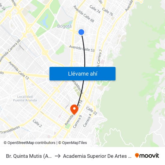 Br. Quinta Mutis (Ac 63 - Kr 26) to Academia Superior De Artes De Bogota - Asab map