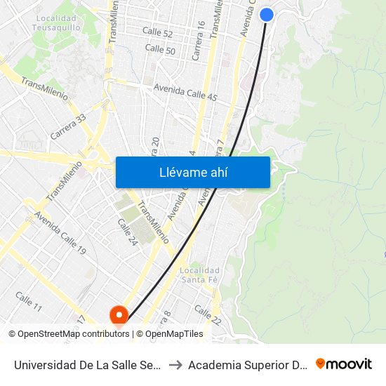 Universidad De La Salle Sede Chapinero (Kr 4 - Cl 58 Bis) to Academia Superior De Artes De Bogota - Asab map