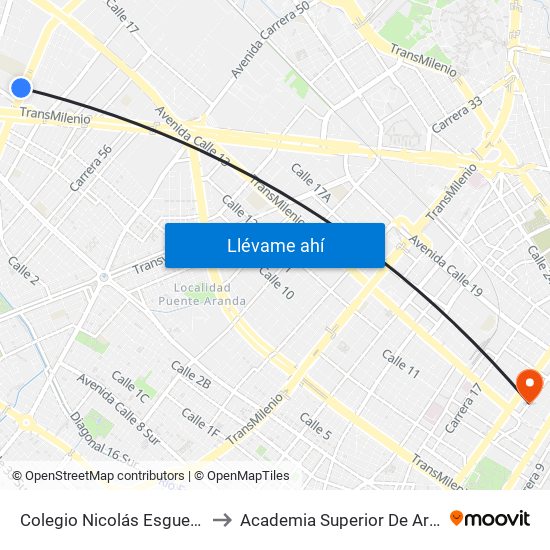 Colegio Nicolás Esguerra (Ak 68 - Cl 9) (B) to Academia Superior De Artes De Bogota - Asab map