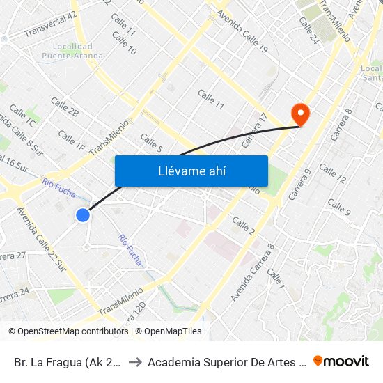 Br. La Fragua (Ak 27 - Cl 14 Sur) to Academia Superior De Artes De Bogota - Asab map