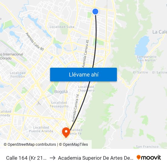 Calle 164 (Kr 21 - Cl 164) to Academia Superior De Artes De Bogota - Asab map