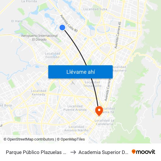 Parque Público Plazuelas Del Virrey (Ac 72 - Kr 105h) (A) to Academia Superior De Artes De Bogota - Asab map