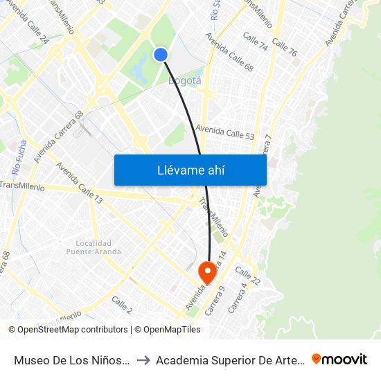 Museo De Los Niños (Ac 63 - Ak 60) to Academia Superior De Artes De Bogota - Asab map