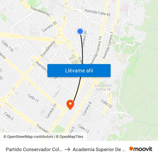 Partido Conservador Colombiano (Ak 24 - Cl 39) to Academia Superior De Artes De Bogota - Asab map