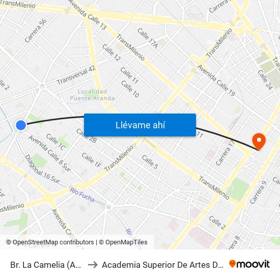 Br. La Camelia (Ak 50 - Cl 1) to Academia Superior De Artes De Bogota - Asab map