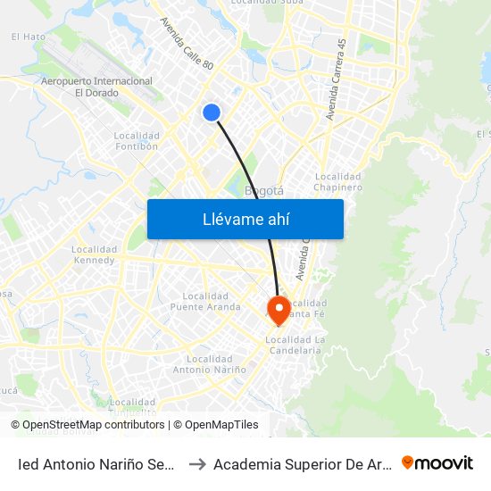 Ied Antonio Nariño Sede A (Kr 77a - Cl 67) to Academia Superior De Artes De Bogota - Asab map