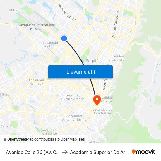 Avenida Calle 26 (Av. C. De Cali - Cl 51) (A) to Academia Superior De Artes De Bogota - Asab map