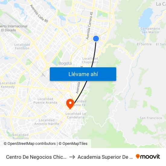 Centro De Negocios Chicó Plaza (Ak 15 - Cl 98) (A) to Academia Superior De Artes De Bogota - Asab map